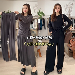 KK定制2025新款绝美开春套装休闲时尚宽松长袖上衣裙子裤子两件套