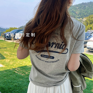 T恤女纯棉圆领上衣 简约字母印花宽松显瘦正肩短袖 2026夏季 新款