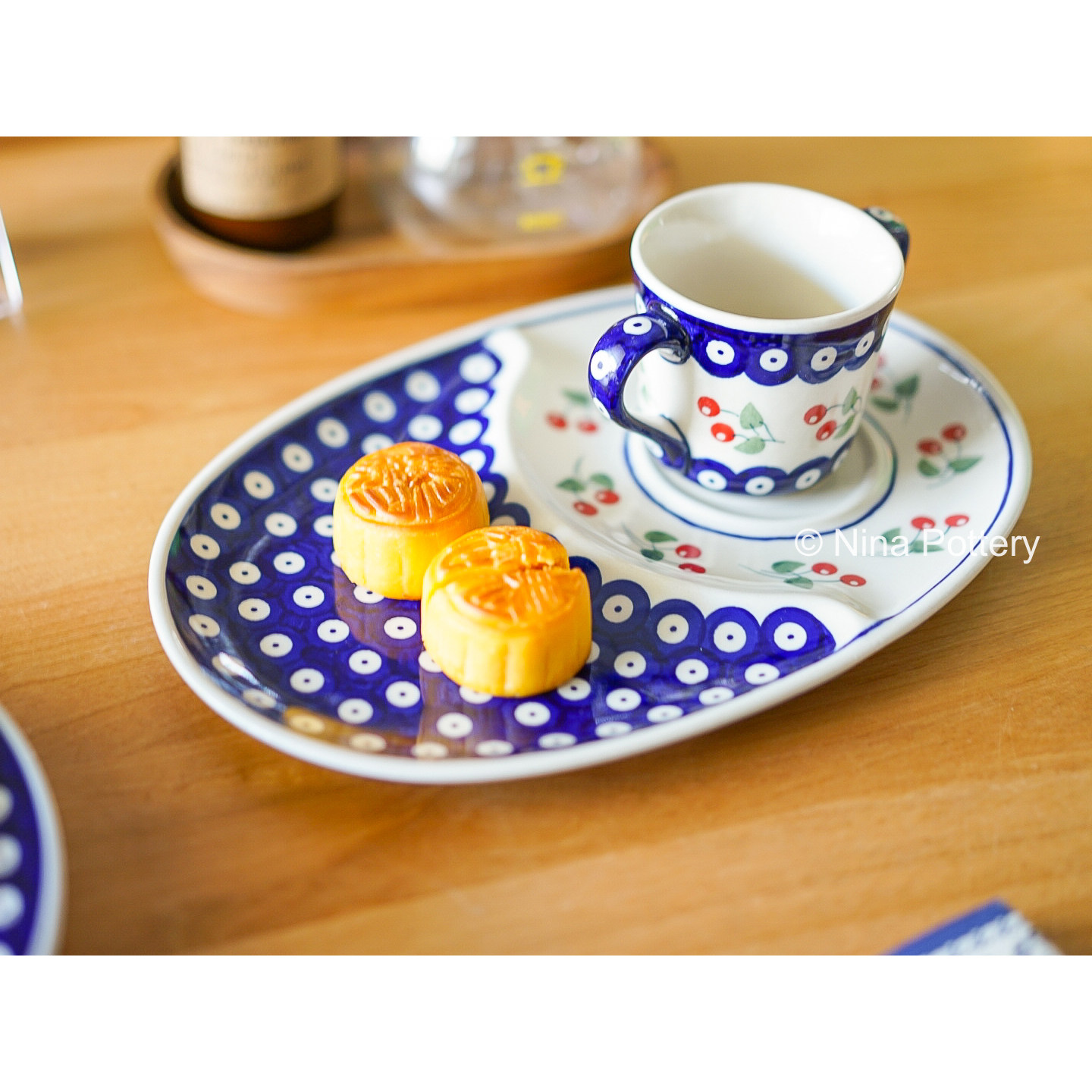 Nina波兰陶瓷釉进口欧式田园风下午茶手绘餐具丨小樱桃丨椭圆托盘