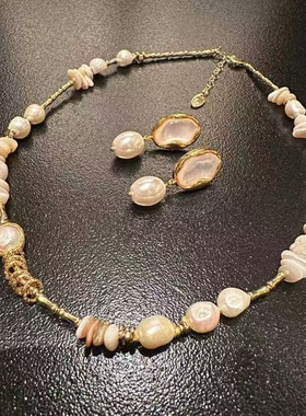 ZHAZHA韩国新款时尚简约百搭款淡水珍珠B白贝项链小众设计 锁骨链