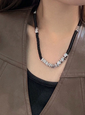 ZHAZHA韩国新款高级时髦个性小众黑金黑银色简约项链时尚百搭复古
