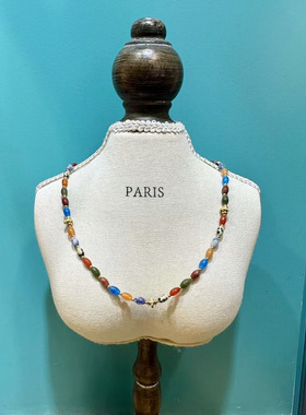 韩国新款复古彩色天然石项链