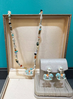 ZHAZHA韩国新款小马蓝色复古少女天然石项链多材质锁骨链小众高级