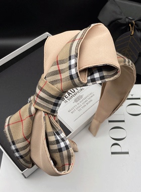 时尚新款高级感气质发卡发箍女新款格子侧面大蝴蝶结洗脸外戴头箍