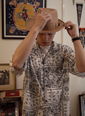 美式复古vintage aloha日本浮世绘腰果花vsvm古巴领短袖衬衫