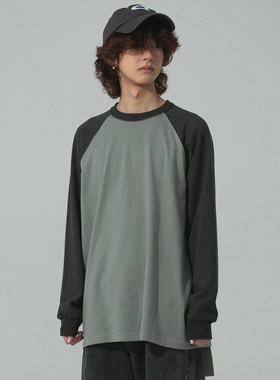 BPCALL 2.0重磅美式复古日系插肩牛角长袖搭街头纯棉T恤男款女款