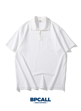 BPCALL 休闲polo衫纯色休闲口袋中性翻领纯棉T恤ssz男女款