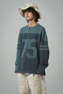 BPCALL23AW 不规则拼色橄榄球衫纯棉美式复古长袖T恤男女同款