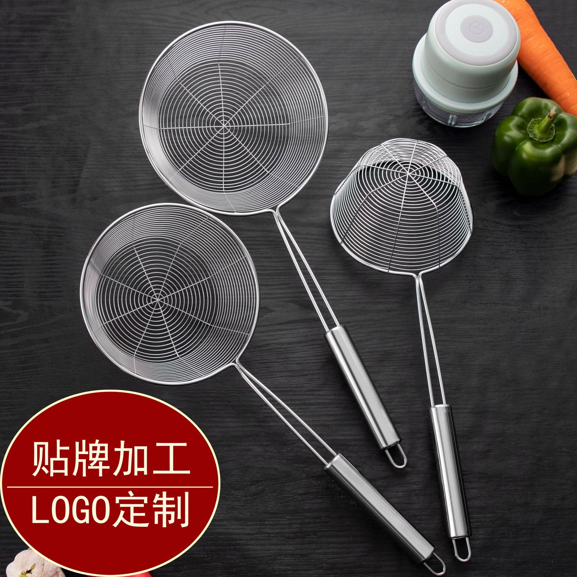平底不锈钢漏勺大容量线漏油炸网漏捞面勺火锅勺笊篱网筛logo打标