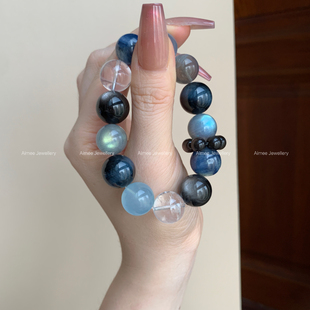 情侣礼物 舒缓情绪压力 银河印迹 天然多宝灰月光海蓝宝水晶手串