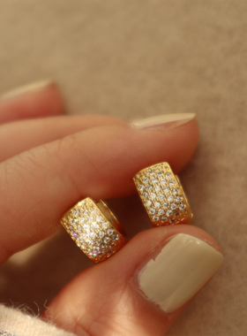 AimeeDesign 黄铜镀金镶钻超闪气质耳圈复古法式耳环个性耳饰