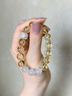 AimeeDesign 7A奶油白月光天然黄水晶招财手串情绪稳定疗愈手链