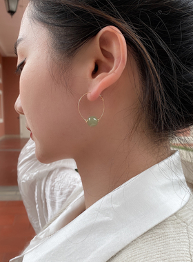 AimeeDesign 美国进口14k包金天然和田玉耳环白玉新疆翡翠耳圈