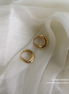 AimeeDesign 法式优雅celi风ins简约hoop风空心耳环耳圈女复古