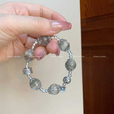 绿幽灵水晶手串s925纯银招财转运