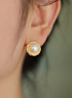 AimeeDesign 圆盘珍珠耳夹复古时尚感任意百搭