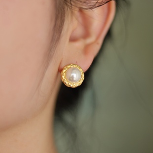 AimeeDesign 感任意百搭 圆盘珍珠耳夹复古时尚
