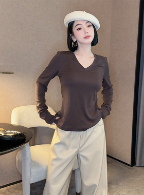 【Wildsiren】秋冬V领修身亲肤长袖羊毛天丝混纺针织打底衫370040