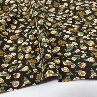 秋冬纯棉绒感棕色小碎花针织布料弹力柔软打底衫连衣裙子服装面料