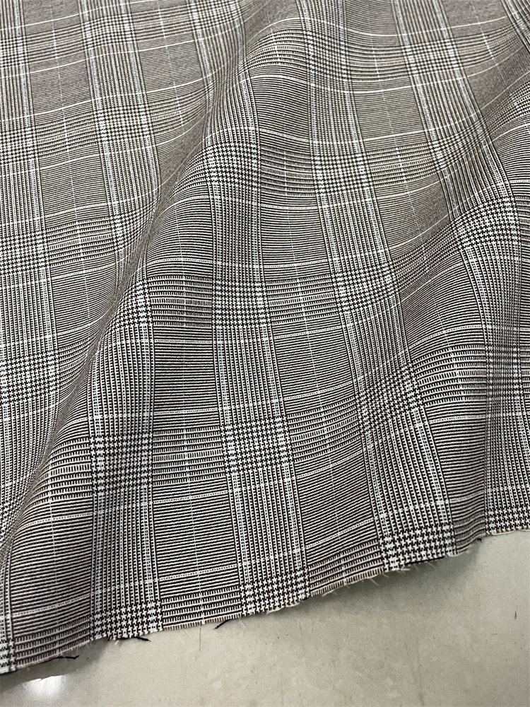 进口弹力灰白色威尔士格子布料西装裤子连衣裙子抗皱垂坠服装面料