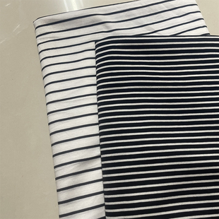 黑白色细条纹纯棉针织丝光棉布料柔软薄款短袖T恤服装面料手工