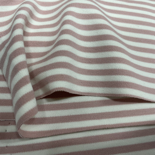 粉白色条纹纯棉针织面料柔软婴幼儿A类儿童秋衣裤服装面料手工DIY
