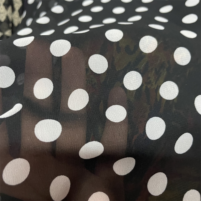 雪纺布料透明黑白色波点连衣裙子