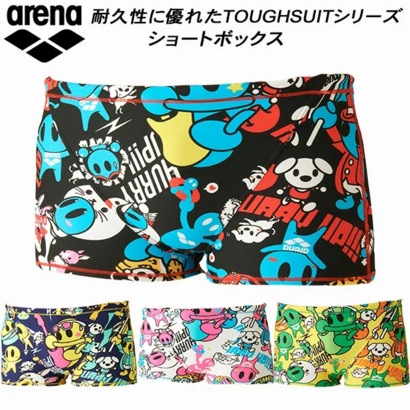 日本Arena阿瑞娜游泳小平角短裤男2022新款耐氟训练卡通速干泳衣