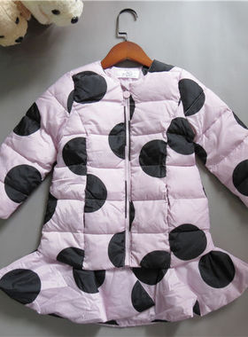 宝儿冬款女童棉衣中长款荷叶边波点棉服81158