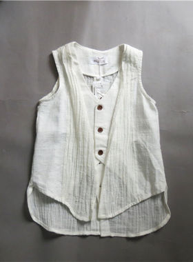 宝儿春夏款童装马甲男女童纯棉森系开衫无袖棉麻外套63021