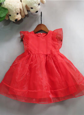 巴沙丁丁童装纱裙加绒公主裙女童拜年服红色连衣裙69474背心裙