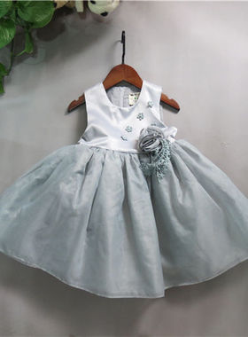 秋冬款巴沙丁丁女童手工贡缎公主裙重工订花连衣裙气质纱裙72234