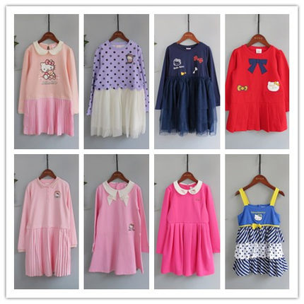 中大童Hello kitty公主裙凯蒂猫女童春秋长袖连衣裙儿童洋气纱裙