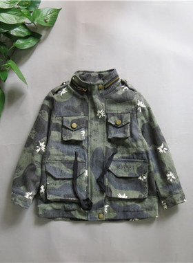 巴沙丁丁童装牛仔迷彩外套男童纯棉立领多袋花色休闲短风衣70425