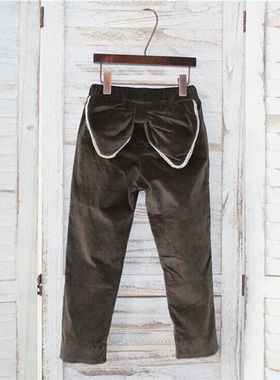 秋冬款宝儿童装长裤女童大蝴蝶结条绒裤子中童小脚裤21180