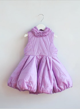 韩国宝儿冬款童装连衣裙加棉连衣裙花朵领蓬蓬保暖裙25773