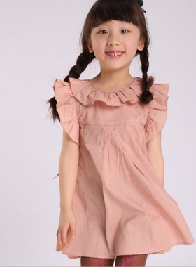 宝儿夏款童装纯棉长款上衣女童可爱甜美荷叶边连衣裙13355