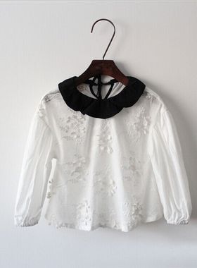 韩国宝儿童装打底衫春款蕾丝绣花上衣女童翻领儿童衬衫16083