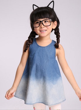 韩国宝儿夏款童装翅膀连衣裙女童舒适洋气牛仔连衣裙13818