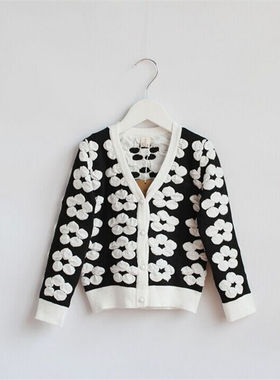 春秋款宝儿童装开衫毛衣花朵开身针织衫女童针织外套23757有泛黄