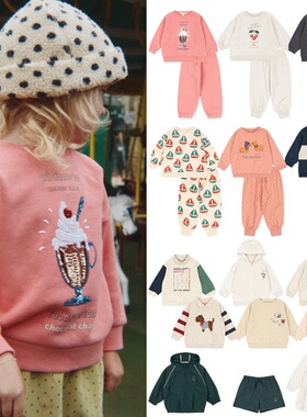 26春夏新童装ks同款男女童翻领卫衣卫裤套装圆领上衣长裤