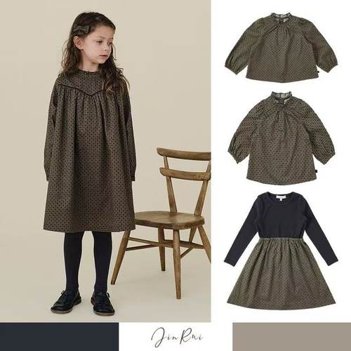 全棉复古印花长袖连衣裙淑女裙