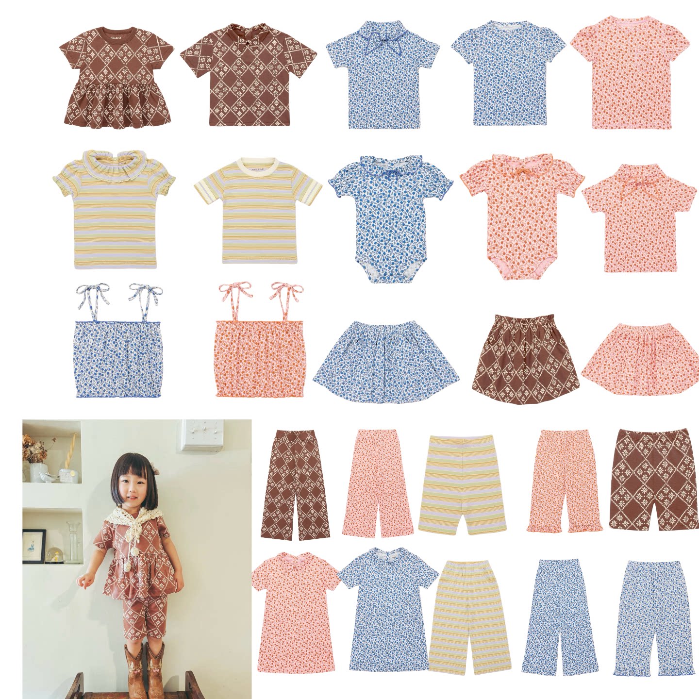 26春夏MP女童花边纯棉短袖T恤宝宝连衣裙印花百褶裙阔腿裤骑行裤