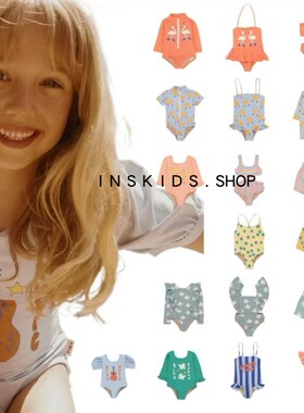 ins25新款女童男童分体泳装沙滩泳裤宝宝长袖防晒泳衣吊带连体