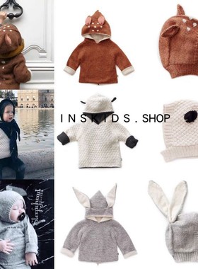 ins爆款童装oeuf2022新款男女儿童可爱动物羊毛双层毛衣宝宝帽子
