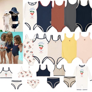 防晒速干泳装 26夏新款 ks泳衣儿童纯色樱桃分体泳衣女童连体长袖