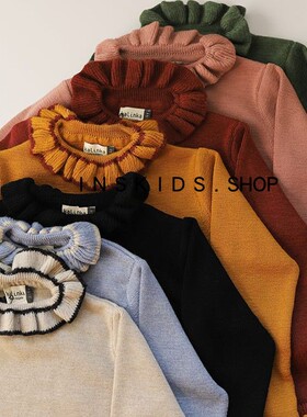 ins爆款Kalinka20冬款 女童打底长袖毛衣女宝宝木耳花边领针织衫