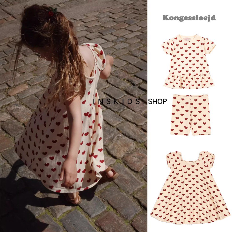 25夏季新款童装女童ks爱心短袖上衣宝宝骑行裤套装休闲连衣裙棉