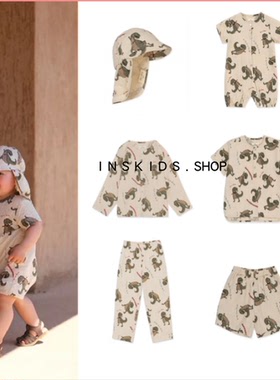 ins童装23KS儿童恐龙短袖短裤套装男女宝宝连体服婴幼儿爬服哈衣