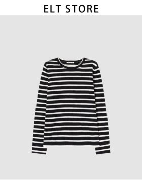 圆领拼色条纹长袖T恤2006